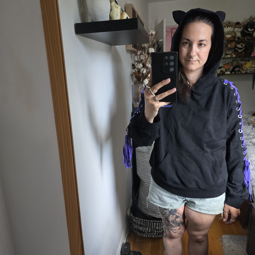 BlackMilk Black Textured Hoodie Kitty Ears